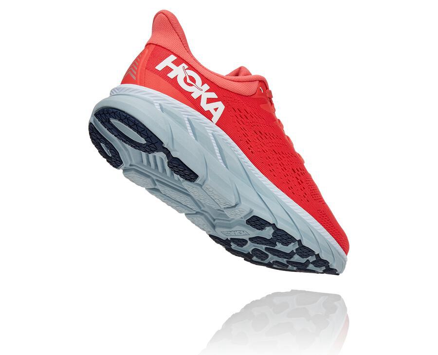 Hoka Australia One One Clifton 7 - Womens Running Shoes Red/White - JQHBT-2639